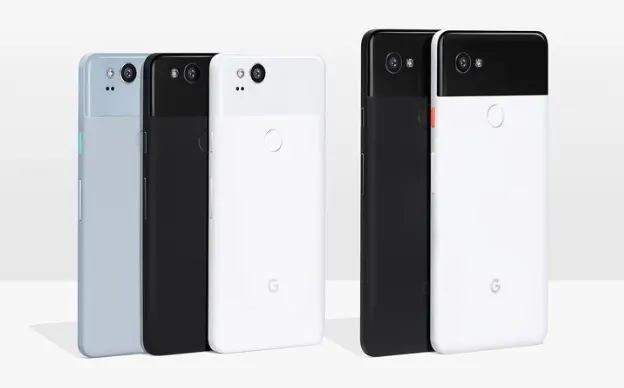 Google Pixel 2 phones in four colors.